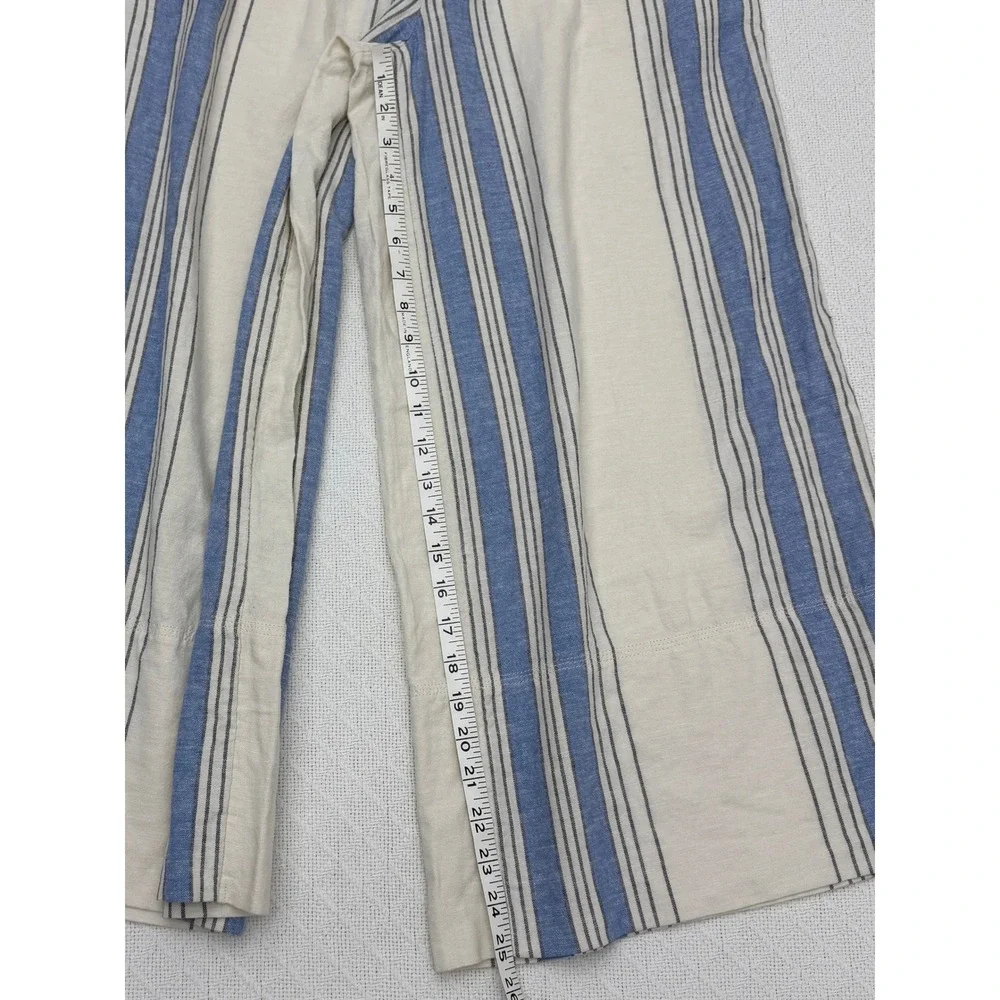 Banana Republic Linen Blend Striped Wide Leg Pants Blue Cream High Rise Small